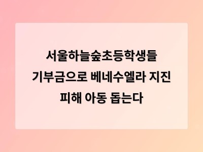 추천 강좌 서울하늘숲초등학생들이 바자회 수익금으로 베네수엘라 지진 피해 아동에 기부 썸네일